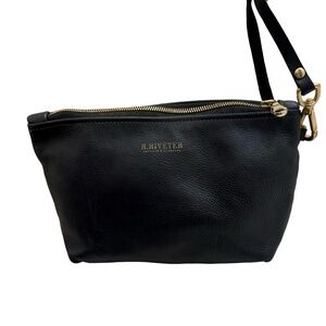R. Riveter americsn handmade black leather wristlet clutch bag USA